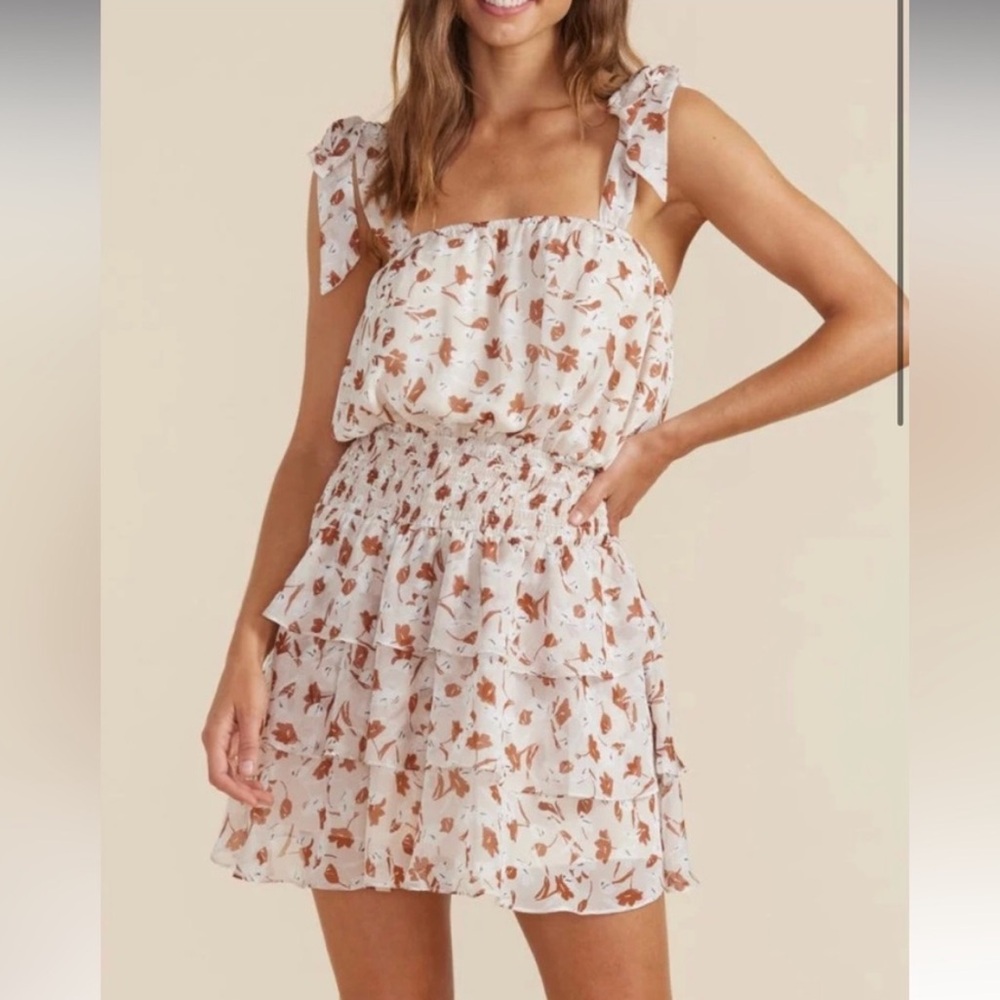 MINKPINK Cream and Brown Floral Mini Dress